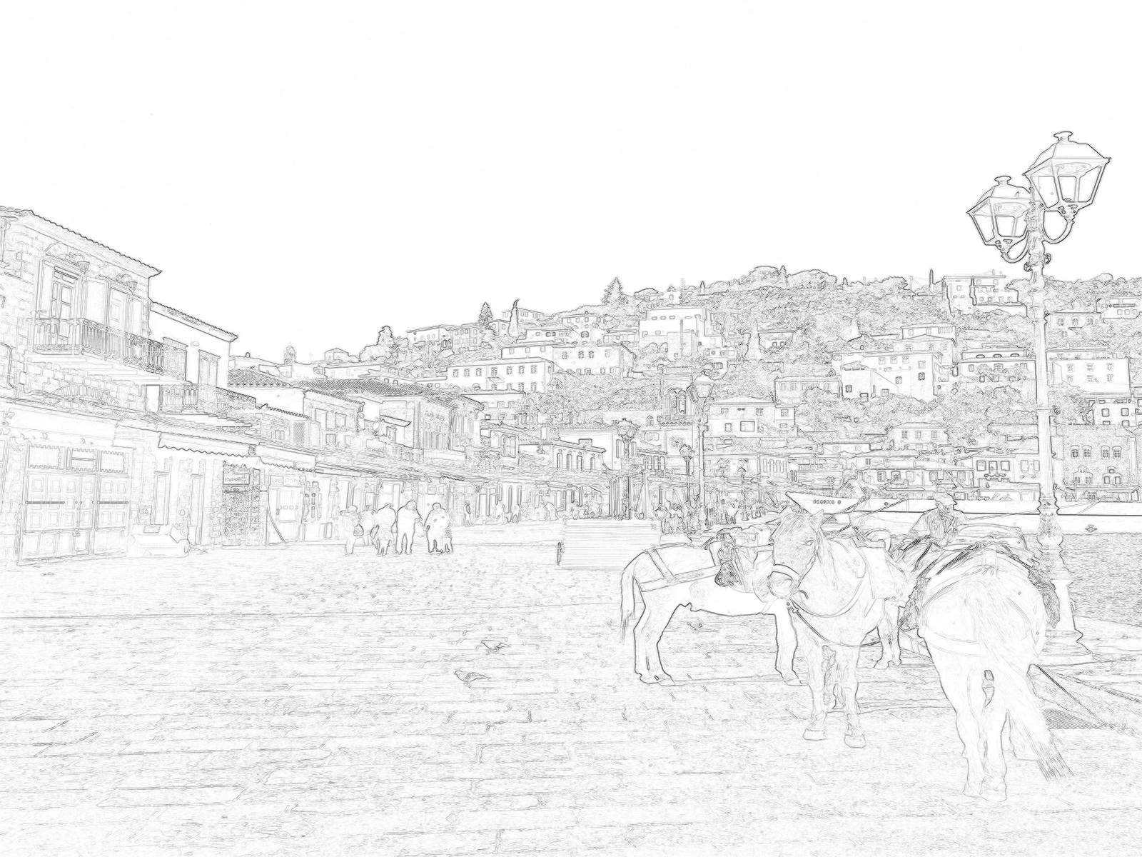 Engraving of the stone path up from Spetses's port to the town